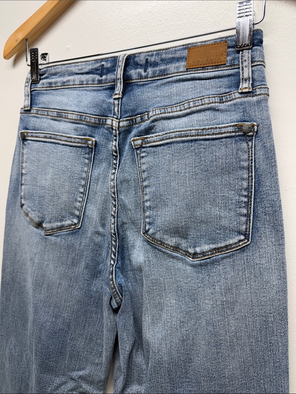 Judy Blue Jeans Wide Leg Cropped Cotton Denim Pant Raw Hem Mid Rise Blue Size 26 - Picture 6 of 11